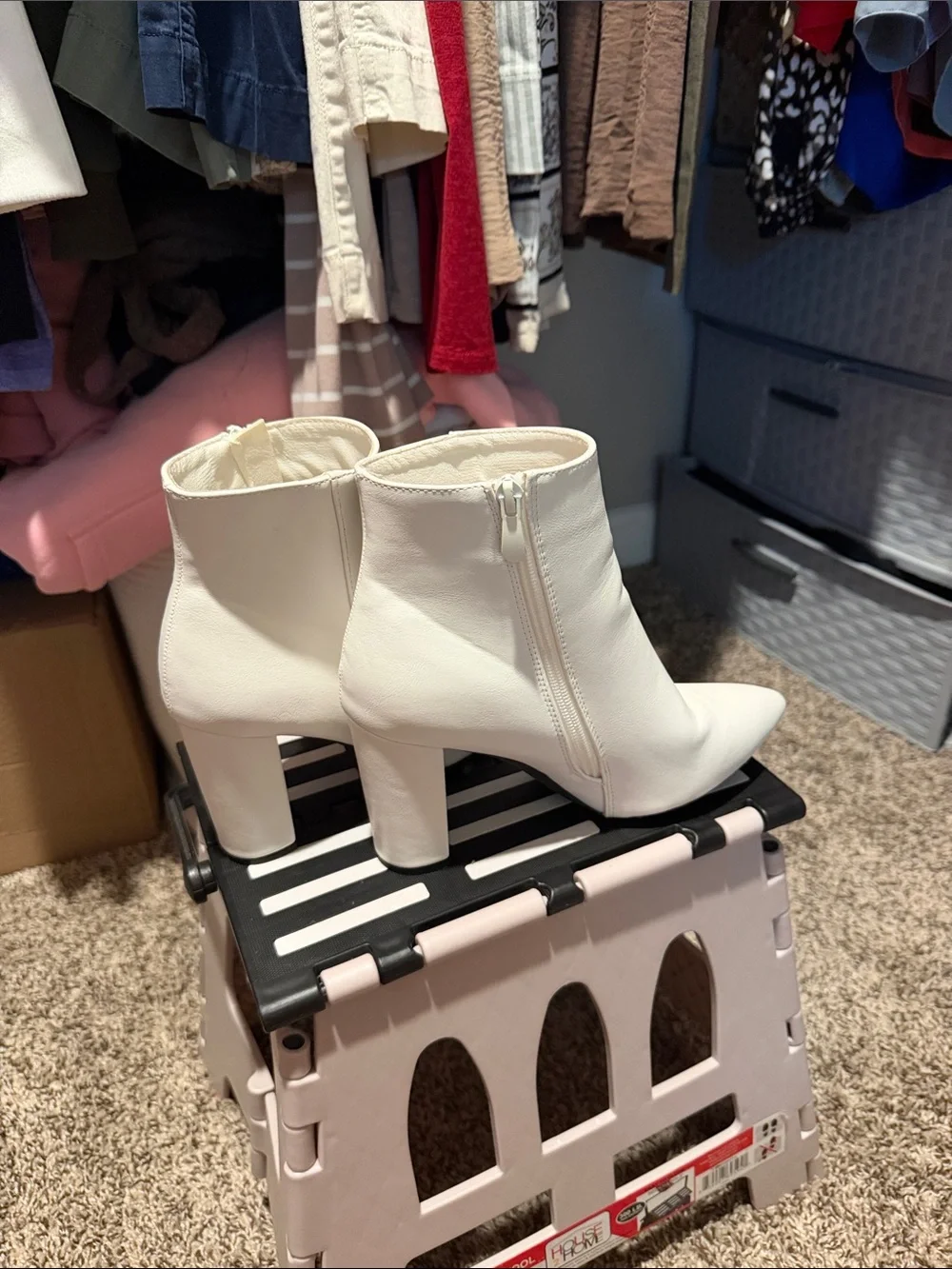 Dream Pairs White Pointed Toe Ankle Booties with Block Heel